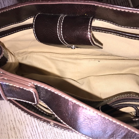 NINE & CO Dark Brown Faux Leather, Silver Hardware Structured Shoulder Bag GUC - Picture 10 of 15